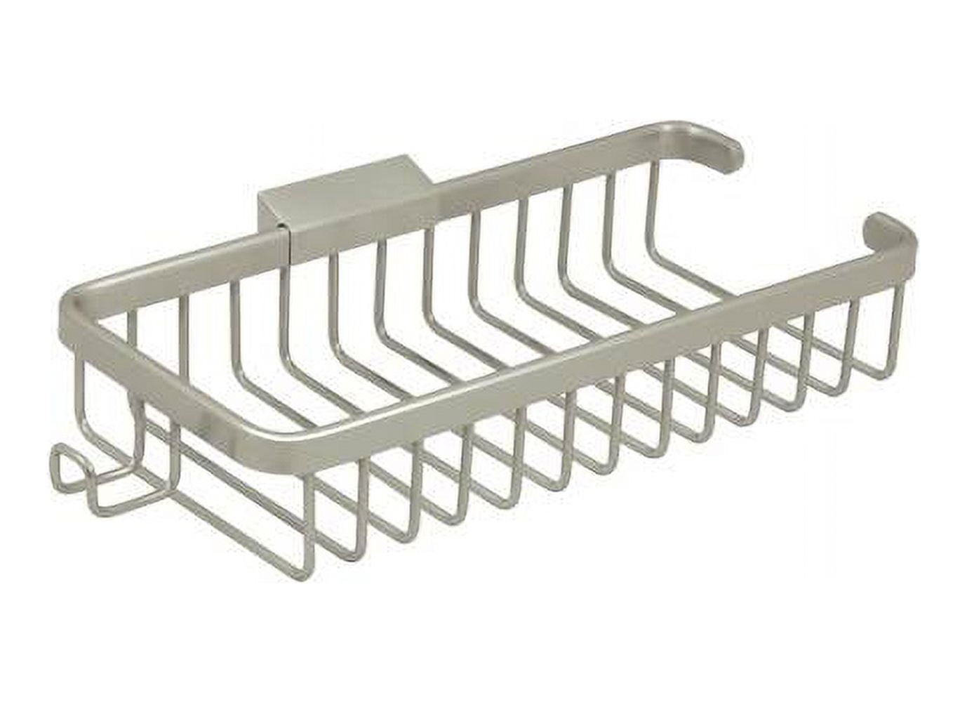 10 in. Solid Brass Rectangular Wire Bathroom Basket w Hook (Polished