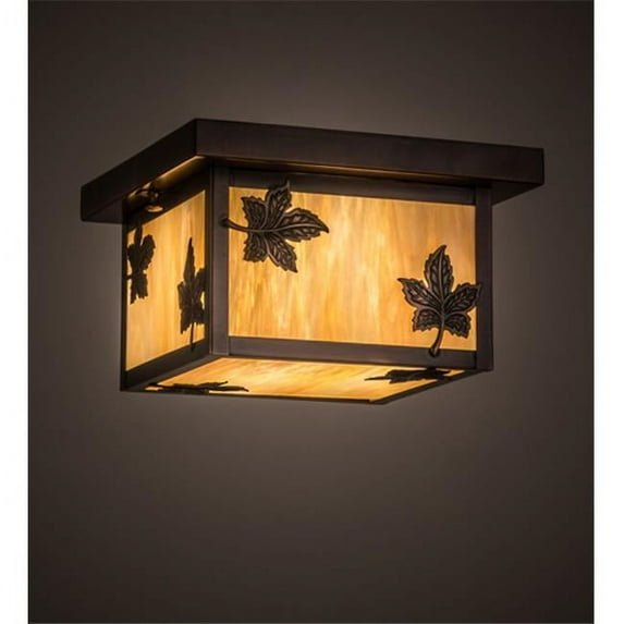 10 in. Square Hyde Park Maple Leaf Flushmount, Bai Antique Copper