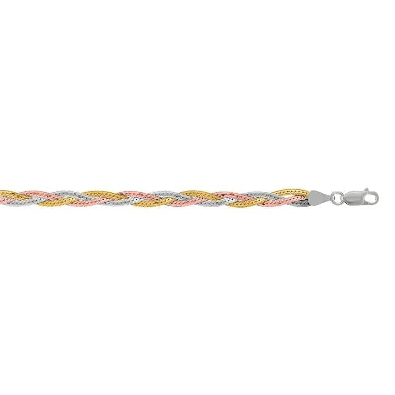10 in. Sterling Silver Tri Color Polished Anklet with Lobster Clasp