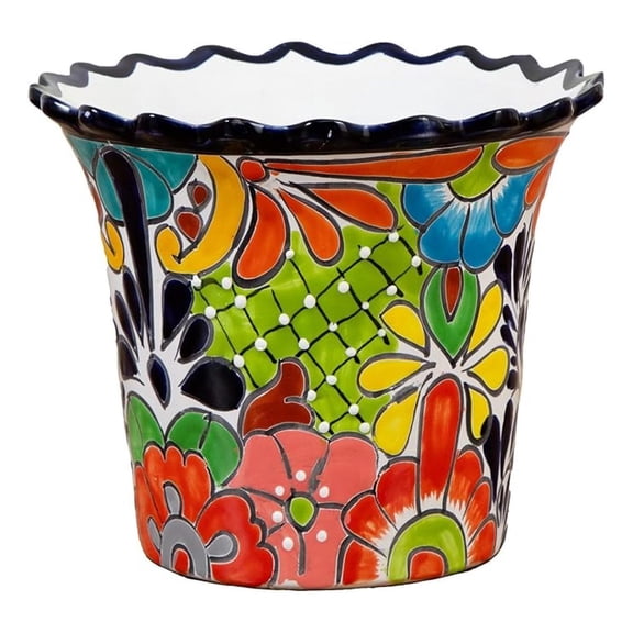 10-in x 12-in Handcrafted Mexican Talavera Ceramic Planter Vibrant Hand-Painted Decorative Art Pot with Drainage Hole