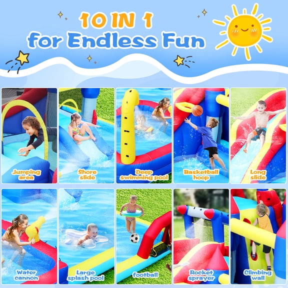 10 in1 Inflatable slide water park bouncing house garden with splash pool &