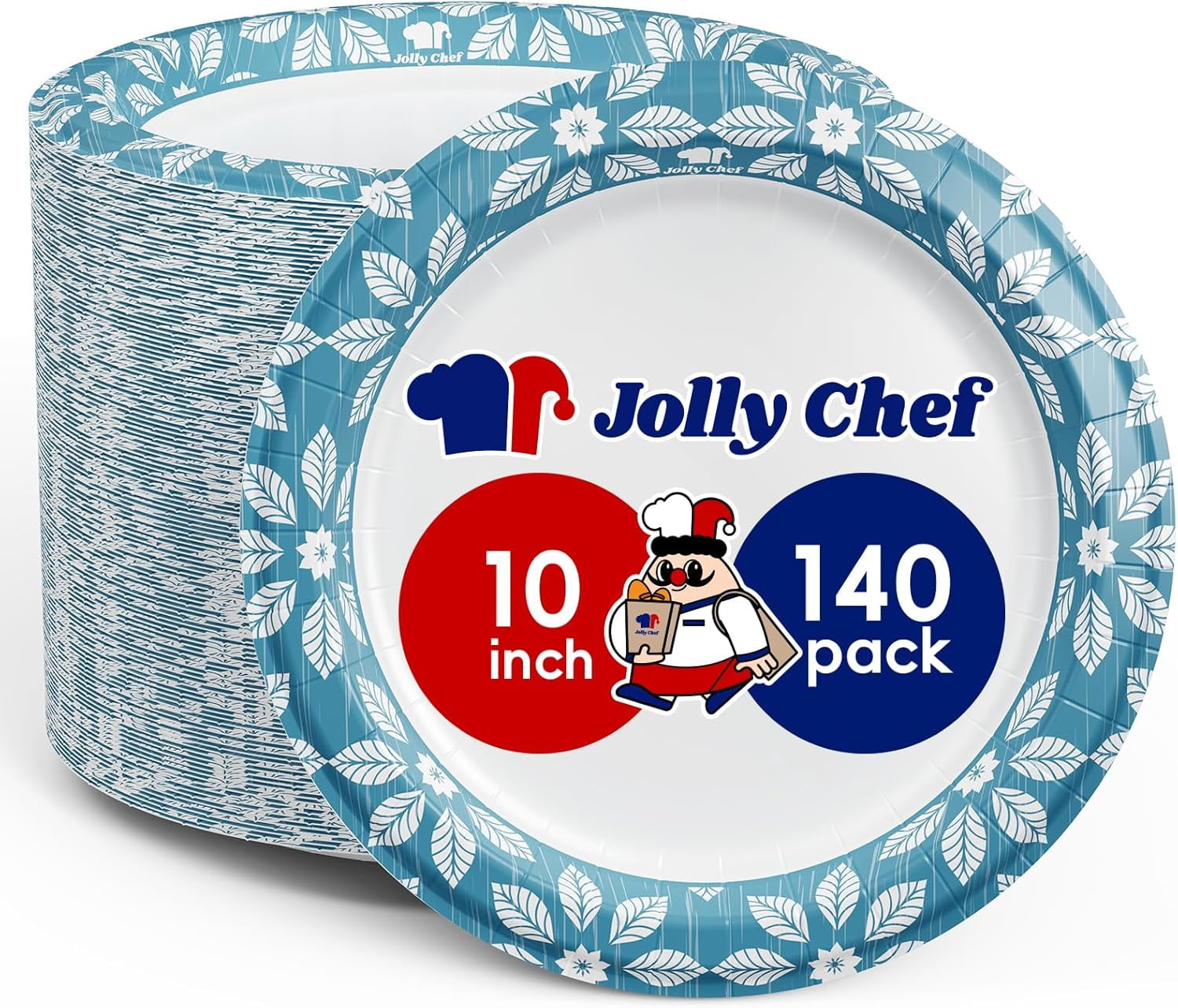 10 inch 140 Pack Disposable Paper Plates Heavy Duty Printed Paper Plates for Everyday Use, Soak Proof, Cut Proof