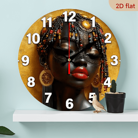 A 10-inch 2D flat "African Women" themed wooden silent wall clock. It is an excellent choice for Halloween/Easter/Christmas gifts and is suitable for modern home decoration art.