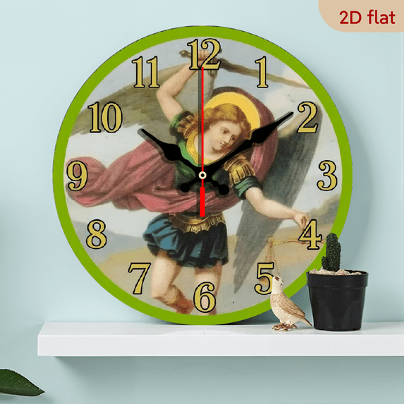 A 10-inch 2D flat "Angel Warrior" themed wooden silent wall clock. It is an excellent choice for Halloween/Easter/Christmas gifts and is suitable for modern home decoration art.