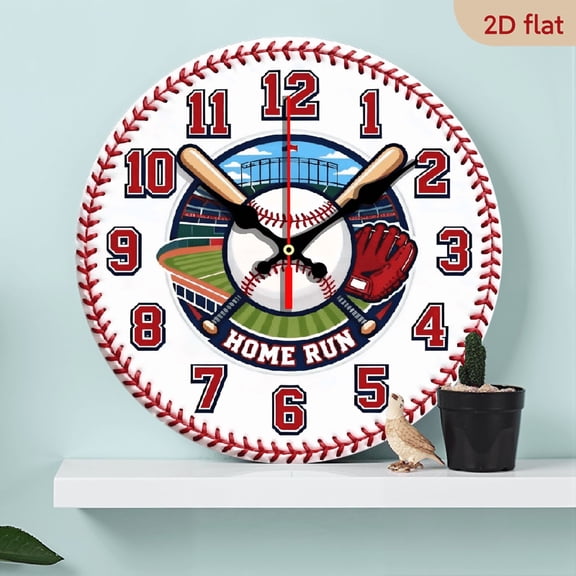 A 10-inch 2D flat "Baseball Home Field" themed wooden circular wall clock, suitable for decoration in bedrooms, living rooms and offices. It is an ideal gift for Christmas and New Year.
