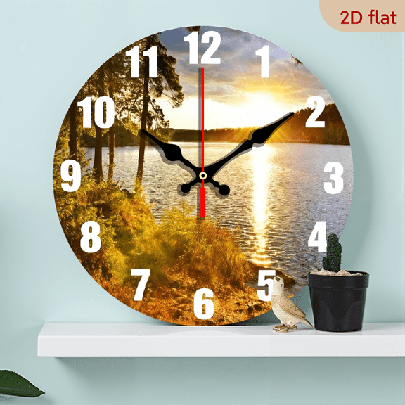 10-inch 2D flat "Beautiful Lake Scenery" theme wooden circular silent wall clock. Suitable for modern home art decoration, wall decoration. It is an ideal gift for festivals and birthdays.