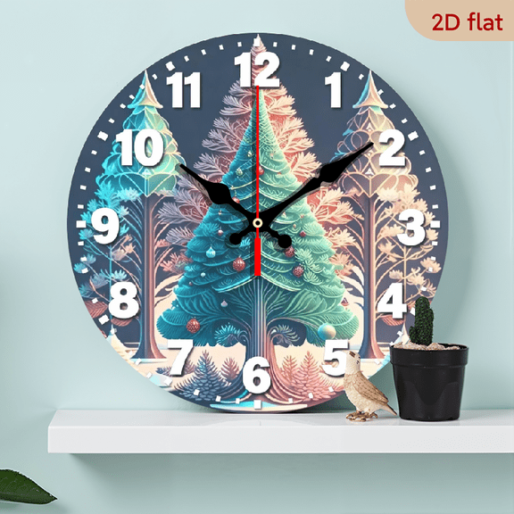 10-inch 2D flat "Beautiful Pine Tree" theme, wooden circular silent wall clock, suitable for modern home art decoration, wall decoration, it is an ideal gift for festivals and birthdays