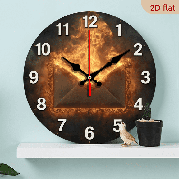 10-inch 2D flat "Blazing Letter" wooden silent wall clock with theme, ideal gift for Halloween/Easter/Christmas, suitable for modern home decoration and art style.