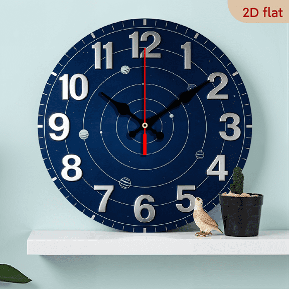 10-inch 2D flat "Blue Planet" theme wooden circular silent wall clock, suitable for modern home art decoration, wall decoration, it is an ideal gift for festivals and birthdays