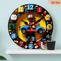 A 10-inch 2D flat "Building Blocks Engineer" themed wooden circular wall clock, suitable for decoration in bedrooms, living rooms and offices. It is an ideal gift for Christmas and New Year.