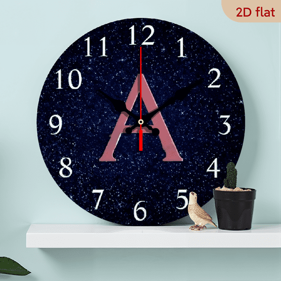 10-inch 2D flat "Capital A" theme wooden circular silent wall clock, suitable for modern home art decoration, wall decoration, it is an ideal gift for festivals and birthdays