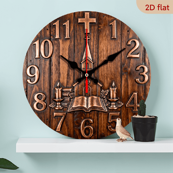 10-inch 2D flat "Church Sculpture" theme, wooden circular silent wall clock, suitable for modern home art decoration, wall decoration, it is an ideal gift for festivals and birthdays