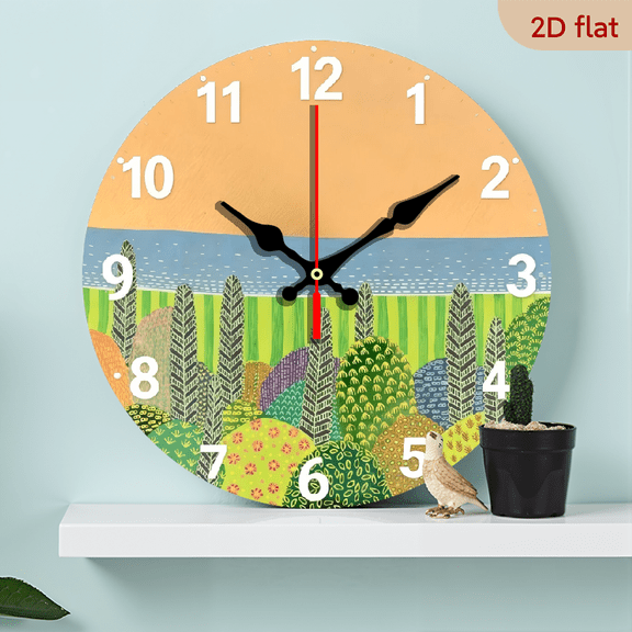 10-inch 2D flat "Coastal Forest" theme wooden circular silent wall clock, suitable for modern home art decoration, wall decoration, it is an ideal gift for festivals and birthdays