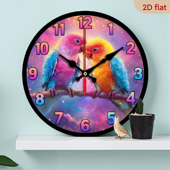 10-inch 2D flat "Colorful Birds" theme wooden circular silent wall clock, suitable for modern home art decoration, wall decoration, it is an ideal gift for festivals and birthdays