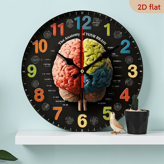 10-inch 2D flat "Colorful Brain" theme wooden silent wall clock. Ideal gift for Halloween/Easter/Christmas. Suitable for modern home decoration and art style.