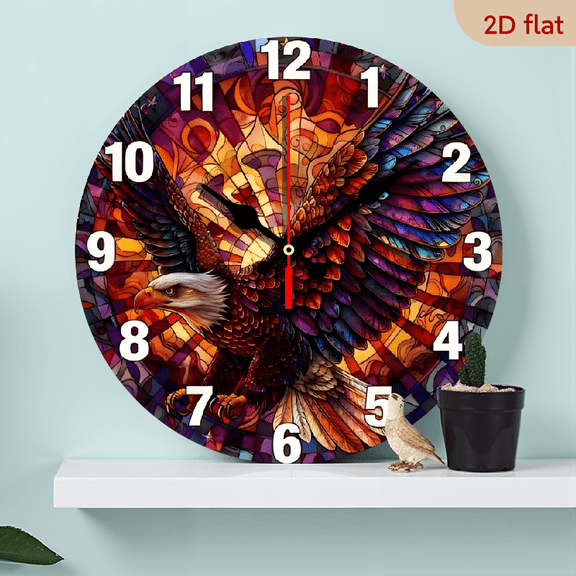 10-inch 2D flat "Colorful Eagle Art" theme wooden circular silent wall clock, suitable for modern home art decoration, wall decoration, it is an ideal gift for festivals and birthdays