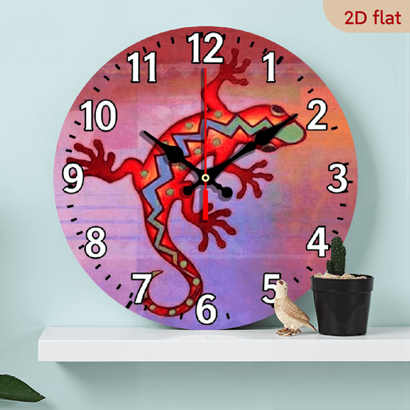 A 10-inch 2D flat "Colorful Lizard" themed wooden circular wall clock, suitable for decoration in bedrooms, living rooms and offices. It is an ideal gift for Christmas and New Year.