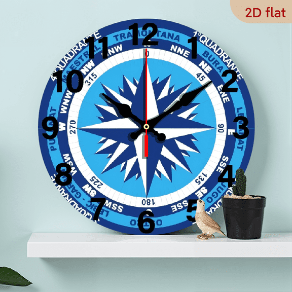 A 10-inch 2D flat "Compass" theme wooden silent wall clock is an excellent choice for Halloween/Easter/Christmas gifts and is suitable for modern home decoration art.