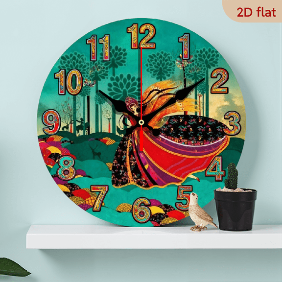 A 10-inch 2D flat "Dancing" theme wooden circular wall clock, suitable for decoration in bedrooms, living rooms and offices. It is an ideal gift for Christmas and New Year.