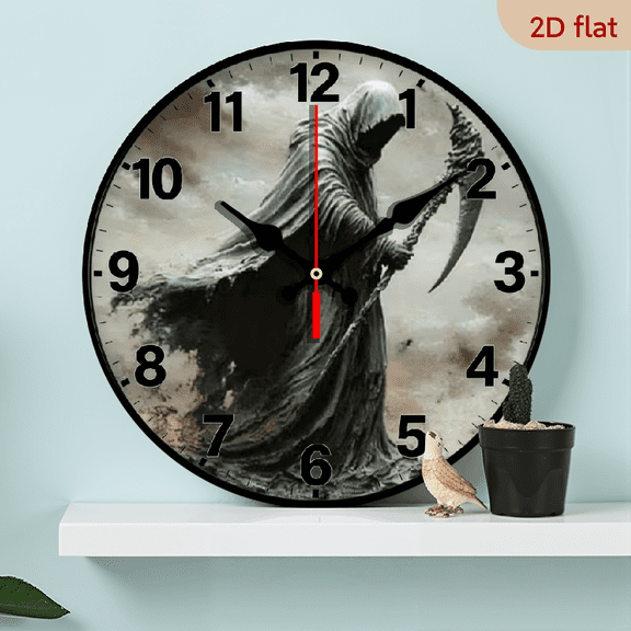 10-inch 2D flat "Desert Death God" theme wooden circular silent wall clock, suitable for modern home art decoration, wall decoration, it is an ideal holiday gift and birthday gift