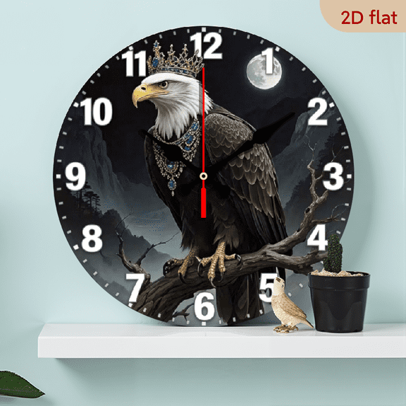 A 10-inch 2D flat "Eagle King" themed wooden silent wall clock is an excellent choice for decorating the interior walls and an ideal gift for various festivals.