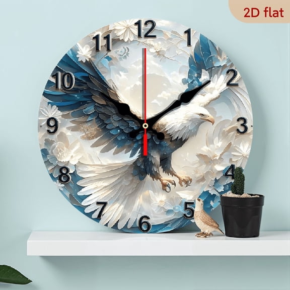 10-inch 2D flat "Falcon" theme wooden circular silent wall clock, suitable for modern home art decoration, wall decoration, it is an ideal gift for festivals and birthdays
