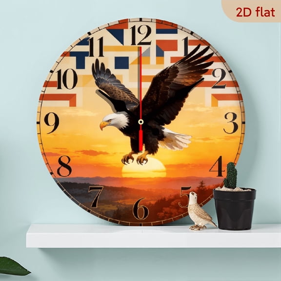 A 10-inch 2D flat "Fierce Eagle" themed wooden circular wall clock, suitable for decoration in bedrooms, living rooms and offices. It is an ideal gift for Christmas and New Year.
