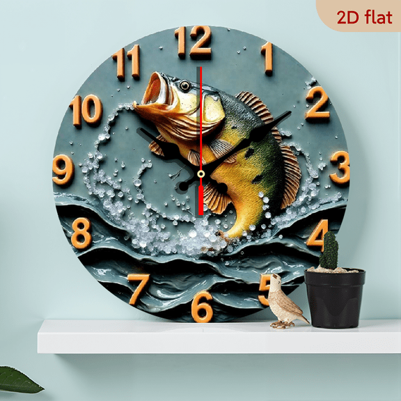 A 10-inch 2D flat "Fish" theme wooden circular wall clock, suitable for decoration in bedrooms, living rooms and offices. It is an ideal gift for Christmas and New Year.