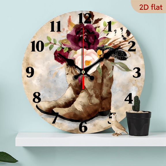 10-inch 2D flat "Flower Shoes" theme wooden circular silent wall clock, suitable for modern home art decoration, wall decoration, it is an ideal gift for festivals and birthdays