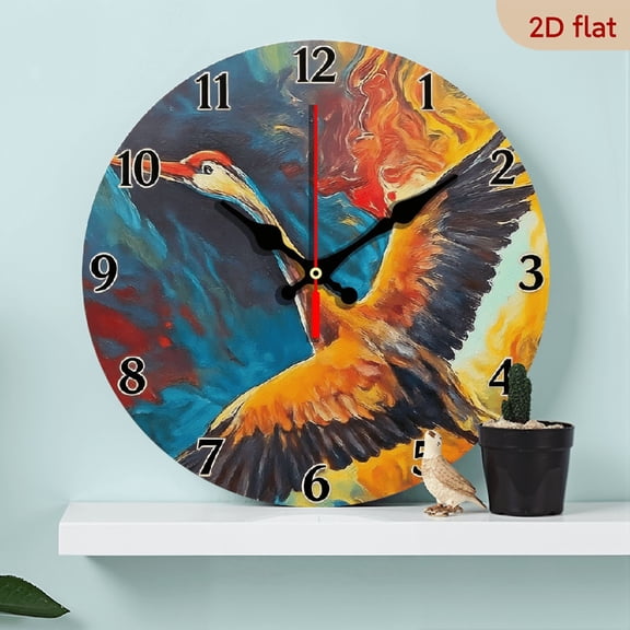 10-inch 2D flat "Flying Bird" theme, wooden circular silent wall clock, suitable for modern home art decoration, wall decoration, it is an ideal gift for festivals and birthdays