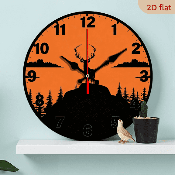 10-inch 2D flat "Forest Deer Shadow" theme wooden circular silent wall clock, suitable for modern home art decoration, wall decoration, it is an ideal gift for festivals and birthdays