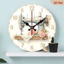 A 10-inch 2D flat "Fresh Retro Sewing Machine" theme wooden circular wall clock, suitable for decoration in bedrooms, living rooms and offices. It is an ideal gift for Christmas and New Year.