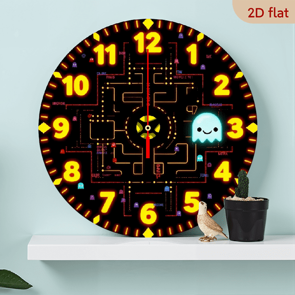 A 10-inch 2D flat "Ghost Maze" themed wooden circular wall clock, suitable for decoration in bedrooms, living rooms, and offices. It is an ideal gift for Christmas and New Year.