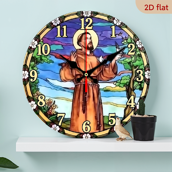 10-inch 2D flat "God" theme wooden circular silent wall clock, suitable for modern home art decoration, wall decoration, it is an ideal gift for festivals and birthdays