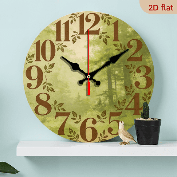 A 10-inch 2D flat "Green Forest" theme wooden silent wall clock is an excellent choice for Halloween/Easter/Christmas gifts and is suitable for modern home decoration art.