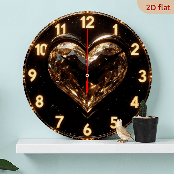 A 10-inch 2D flat "Heart of Crystal" themed wooden silent round wall clock. It can decorate the bedroom/living room/office and is also the top choice for gift-giving.