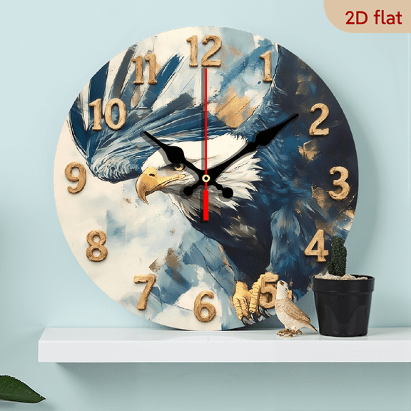 A 10-inch 2D flat "Hunting Eagle" themed wooden circular wall clock, suitable for decoration in bedrooms, living rooms and offices. It is an ideal gift for Christmas and New Year.