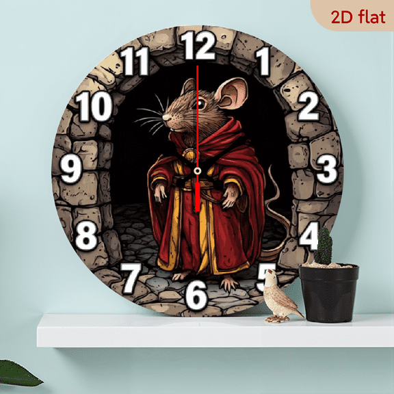 10-inch 2D flat "King of the Mice" theme wooden silent wall clock. Ideal gift for Halloween/Easter/Christmas. Suitable for modern home decoration and art style.