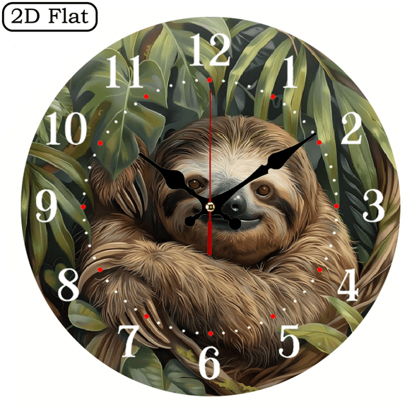 This 10-inch 2D flat "Lazy Sloth Living" themed wall clock is suitable for decoration in living rooms, bedrooms. It is an excellent choice for Christmas and New Year celebrations.
