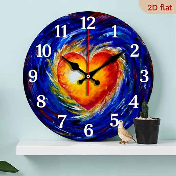 A 10-inch 2D flat "Love Spiral" theme wooden circular wall clock, suitable for decoration in bedrooms, living rooms and offices. It is an ideal gift for Christmas and New Year.