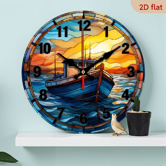 A 10-inch 2D flat "Merchant Ship" themed wooden circular wall clock, suitable for decoration in bedrooms, living rooms and offices. It is an ideal gift for Christmas and New Year.