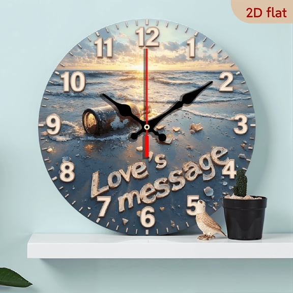 A 10-inch 2D flat "Message of Love" theme wooden silent round wall clock, suitable for decorating bedrooms, living rooms and offices. It is an excellent choice for Christmas and New Year gifts.