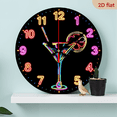 thumbnail image 1 of A 10-inch 2D flat "Neon Cocktail" theme wooden circular wall clock, suitable for decoration in bedrooms, living rooms and offices. It is an ideal gift for Christmas and New Year., 1 of 7