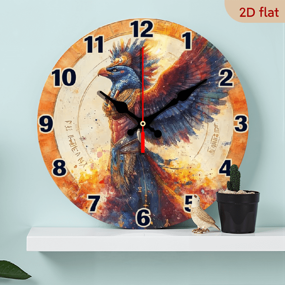 10-inch 2D flat "Noble Eagle God" theme wooden silent wall clock. Ideal gift for Halloween/Easter/Christmas. Suitable for modern home decoration and art style.