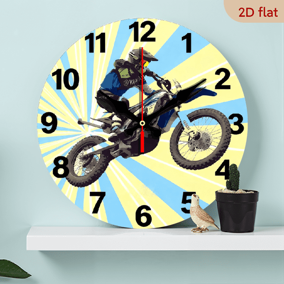 A 10-inch 2D flat "Off-Road" theme wooden circular wall clock, suitable for decoration in bedrooms, living rooms and offices. It is an ideal gift for Christmas and New Year.