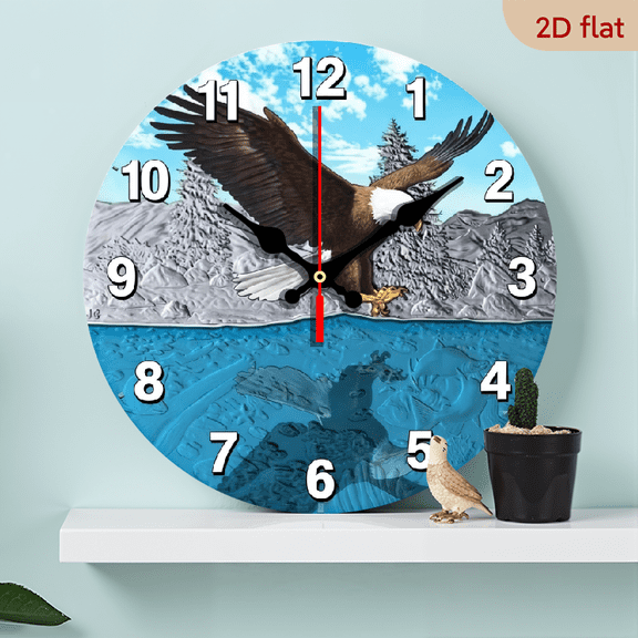A 10-inch 2D flat "Old Eagle at Sea" themed wooden circular wall clock, suitable for decoration in bedrooms, living rooms and offices. It is an ideal gift for Christmas and New Year.