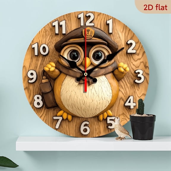 A 10-inch 2D flat "Owl Wood Carving" themed wooden silent wall clock is an excellent choice for decorating the interior walls and also a wonderful gift for special occasions.