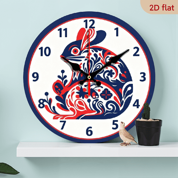 A 10-inch 2D flat "Pretty Rabbit" theme wooden circular wall clock, suitable for decoration in bedrooms, living rooms and offices. It is an ideal gift for Christmas and New Year.