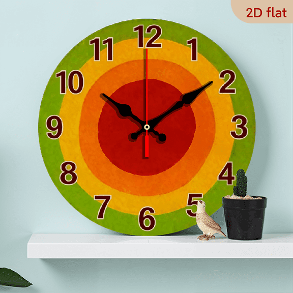 10-inch 2D flat "Rainbow Circles" theme wooden circular silent wall clock, suitable for modern home art decoration, wall decoration, it is an ideal gift for festivals and birthdays