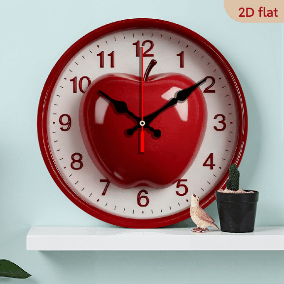 A 10-inch 2D flat "Red Apple" theme wooden circular wall clock, suitable for decoration in bedrooms, living rooms and offices. It is an ideal gift for Christmas and New Year.